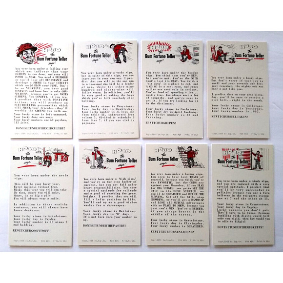 8 Horoscope Fortune Teller Penny Arcade Game Machine Cards Exhibit 1966 Vintage - Picture 1 of 5